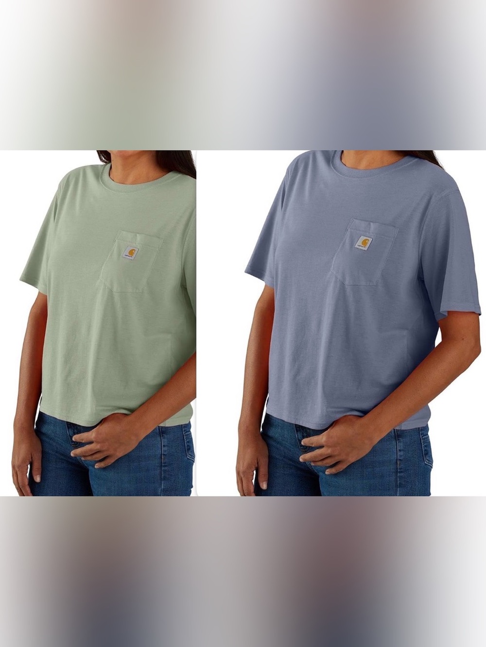 2 x Carhartt Women's tencel loose pocket t-shirt mint green and lilac purple - L